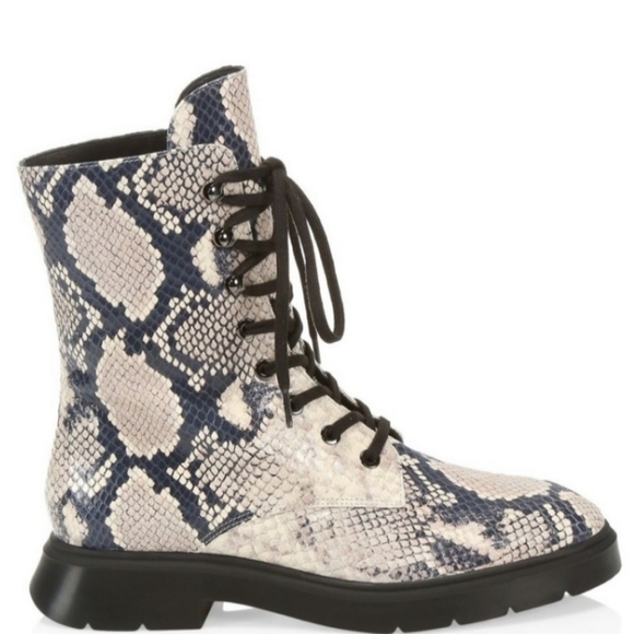 Stuart Weitzman snakeskin Python embossed leather combat boots size 6.5 - Picture 3 of 11